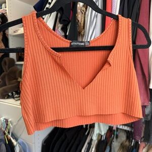 PLT NOTCHED RIBBED CROP TANK IN RUST